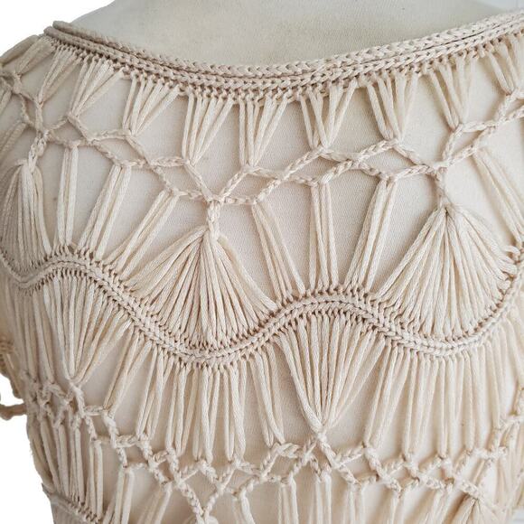 Macramé Crochet Open Weave Dress Beach Coverup Beige Size S/M - Picture 5 of 13